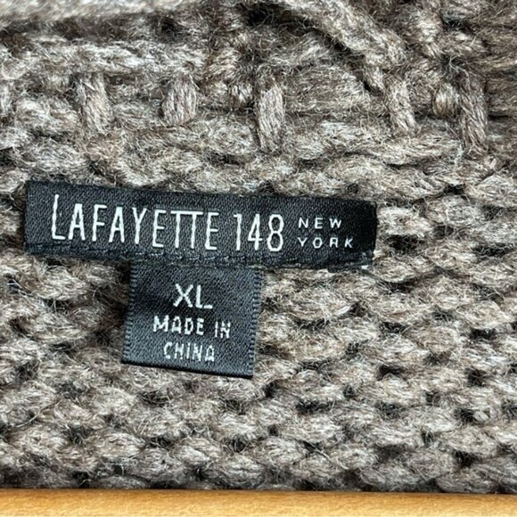 Lafayette 148 Chunky Fringe Trim Wool Brown Cozy Cardigan Sweater Size XL - Picture 2 of 6